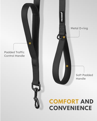 Dog Leash 6FT - Heavy Duty Dog Leash with Traffic Padded Double Handles - Safety Control Traning Leash for Large Medium Dogs - color: Black