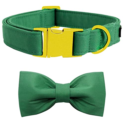 Maca Bates Dog Collar with Bow Bowtie for Dogs Solid Colors Sailor Bow Tie Adjustable Breakaway Green Collars Accessories Birthday Gift for Small Medium Large XL Puppy with Golden Metal Buckle - color: suit-Jade green, size: XS