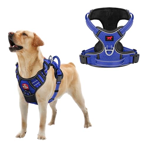 Tuff Pupper No Pull Easy Walk Dog Harness | Heavy Duty Pet Vest | Front & Back Leash Clips | Strong Safety Handle | Reflective Anti Pull Vest | Comfortable Padded Escape Proof Harness (Large, Blue) - color: Midnight Blue, size: Large (Neck: 18-26" , Chest