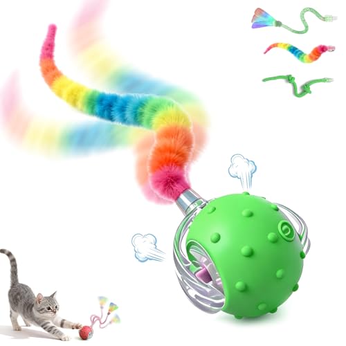Interactive Cat Toys for Indoor Cats with 3 Tails,Automatic Moving Kitten Toys,Cat Toys for Bored Indoor Adult Cats,Smart Rechargeable Cat Enrichment Toys for Cats to Keep Them Busy, Cat Balls - color: Green