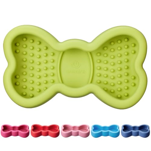 Lick Mat for Dogs, Animire Anti-Spilled Bow Tie Lick Bowls for Anxiety Relief, Silicone Slow Feeder Licking Pad with Suction Cups, Freezeable Dog Enrichment Toy for Boredom and Distraction(Green,S) - color: A-Green, size: S