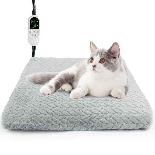 Heated Cat Bed Indoor, 12 Level Temperature Dog Cat Heating Pad with Timer, Pet Heating Pad for Puppy Cats Dogs Electric Warming Pad, Chew Resistant Heated Pet Bed (18" x 18") - size: 18" x 18"