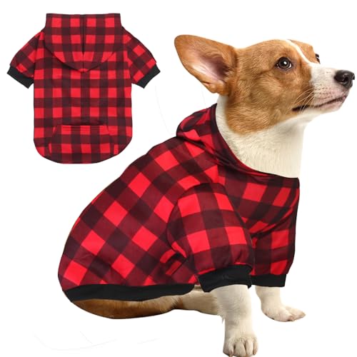 Plaid Dog Sweaters Hoodies Sweatshirts for Dogs Cats, Warm and Soft Cold Weater Coats for Christmas (Red, Small) - color: Red, size: Small
