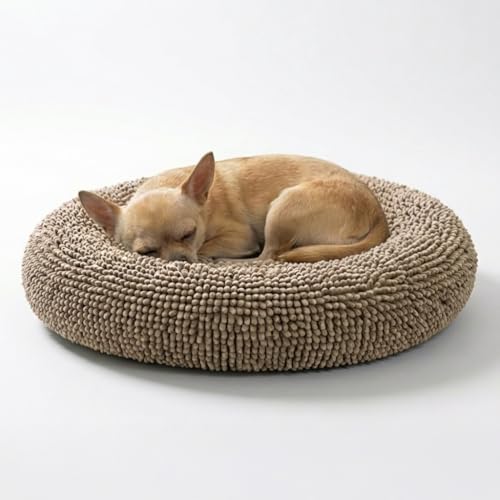 Muddy Mat® Cloud K-9 Bed for Dogs & Cats, Soft & Relaxing Donut Dog Bed, Chenille Material, Removable Cover, Washable & Dryer Safe–Beige Small(25'x25') - color: Beige, size: Small (25''X25'')