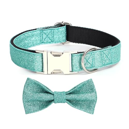 YSHOME&PET Bling Dog Collar with Bow Tie, Sequin Bowtie Dog Collar with Metal Buckle D-Ring Adjustable Soft Pet Collars for Cats Small Medium Large Boy or Girl Dogs Daily Walking or Holiday Party - color: Green, size: Small
