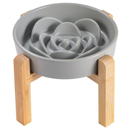 8.26 in Grey Dog Bowl Slow Feeder Ceramic for Medium and Large Breed,Elevated/Raised Slow Feeding Dog Food Water Dish Heavy Weighted,Puppy Dish for Fast Eaters,Puzzle Eating Bowl Modern Maze - color: Upgraded Grey Slow Feeder Elevated
