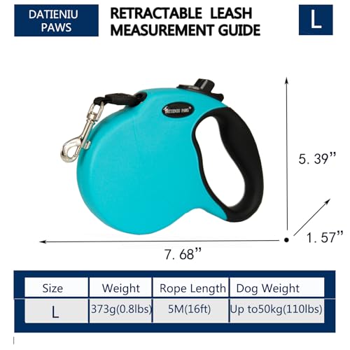 16Ft Chew Proof Retractable Dog Leash Anti-Chewing Wire Ropes Hands-Free Adjustable Safety Lock Durable Nylon Belt for Large Dogs Blue L - color: Blue, size: Large