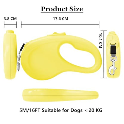Retractable Dog Leash, 16Ft/5M Light Weight Retractable Leash for Small Medium Dogs/Cats Up to 50lbs, Strong Nylon Tape 360° Tangle-Free One-Hand Brake (Yellow) - color: Yellow