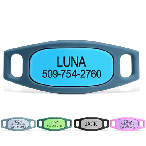 GoTags Silent Dog Tag, Personalized Engraved Silicone and Cat Name Pet ID Tags, Soundless Quiet Slide On Nameplate for Collars, No More Jingling Tags (Blue, Small) - color: Original Blue, size: Small (Pack of 1)