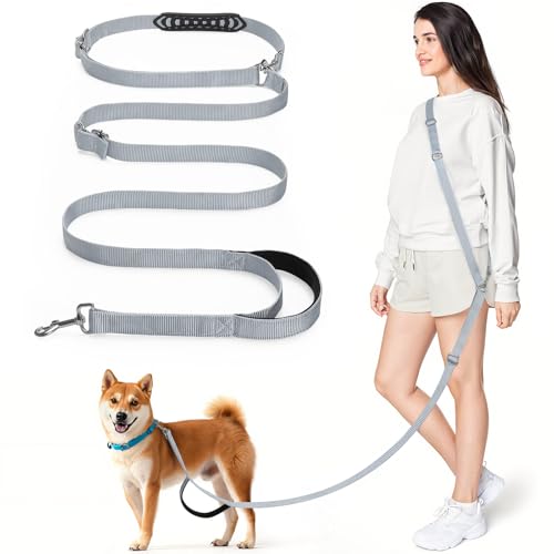 Hands Free Dog Leash, 8.5ft Adjustable Hands Free Leash for Medium Dogs, Versatile Handheld Crossbody Waist Lead with 3 Rings, Easy Adjust for Running Jogging Walking, Sponge Handle, Gray - color: Gray, size: 8.5ft