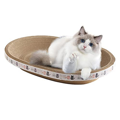 Cat Scratcher, High-Density Oval-Shaped Scratching Board, Water-Resistant and Durable Cardboard, Suitable for Medium to Large Breeds, Provides Firm and Cozy Resting Place - size: Medium