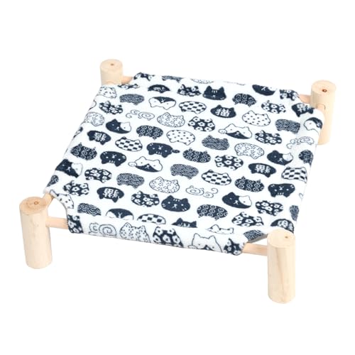Cat and Dog Hammock Bed for Small Dogs, Brethable Wooden Cat Pet Rabbit Elevated Bed Cots Furniture for All Seasons Fleece Ivory - color: Ivory