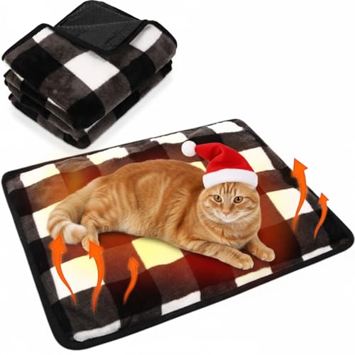 HunnmingRe 2 Pack Self Warming Cat Bed Self Heating Dog Pad Cat Warming Pad Thermal Pet Mat Washable Reflect Body Heat Removable Cover for Indoor Kittens Puppies (Black White Plaid,16 x 20 Inch) - size: 16 x 20 Inch
