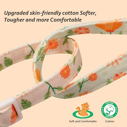 2 Pack Cotton Breakaway Cat Collar Beige and Green Flowers Pendant Cute Kitten Cat Collar with Bell - color: Beige&Green