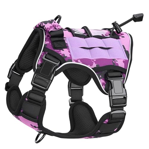 Heavy-Duty Tactical Dog Harness for Large Dogs, No Pull Adjustable Reflective Pet Vest with Molle System, K9 Military-Grade Control for Service Training, Outdoor & 10+ Breeds, Purple Camo, Small - color: Purple Camo, size: S: Neck: 14-19'', Chest: 20-26''