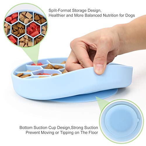 Slow Feeder Dog Bowls, Silicone Dog Bowl with Suction Cups, Non-Slip Pet Slow Feeder for Small Medium Large Breed, Anti Gulping&Dishwasher Safe, Reduces Boredom Pet Feeding Bowl(Blue) - color: Blue