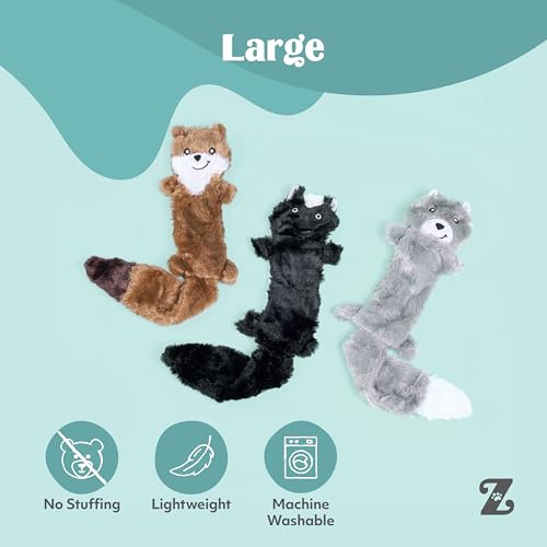 ZippyPaws Skinny Peltz - No Stuffing Dog Toy Pack to Keep Them Busy, for Medium and Large Dogs, Squeaky Pet Toys, Unstuffed Chew Toys, Soft Plush Variety Pack, Weasel, Skunk, and Wolf - 18" - style: Weasel, Skunk, Wolf - Large (3-pack)