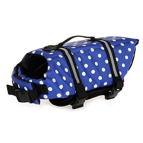 Dog Life Jacket - Doggy Life Vest Coat with Flotation and Float - color: Blue Dot, size: Medium