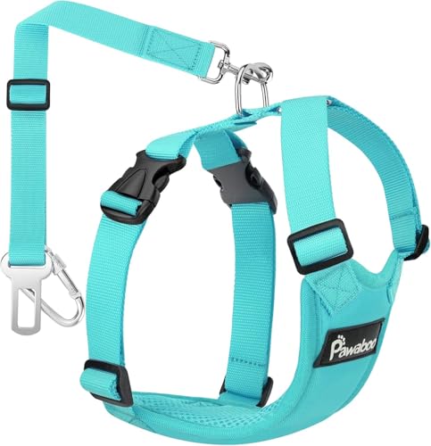 Pawaboo Breathable Dog Seat Belt Harness for Car, Adjustable Dog Safety Vest Harness with Vehicle Connector Strap, XL, Full Blue - color: Full Blue, size: Extra Large