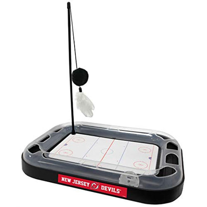 Pets FIrst Cat Scratching Toy NHL New Jersey Devils Hockey Field Cat Scratcher Tiy with Interactive Cat Ball Bell in Tracks. 5-in-1 CAT Toy - color: New Jersey Devils