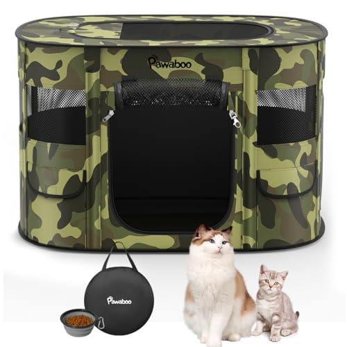 Dog Playpen, Portable Pet Cat PlayPen, 600D Oxford Dog Kennel Tent Crate, Waterproof&Breathable, Indoor Outdoor Travel Camping for Medium/Large Breed with Carrying Case+Bowl(M), Black Camouflage - color: Black Camouflage, size: Medium(32"x24"x22")