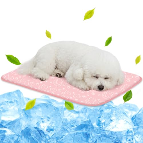 NWK Pack of 4 Pet Cooling Mat -Q-Max>0.345 Ice Silk Cooling Mat for Dogs & Cats Portable & Washable Pet Cooling Blanket, Car Seats, Beds for Summer (4pcs, Pink Cat, 27'' X 20'' X 0.3'') - color: Pink Cat, size: Medium (27'' X 20'' X 0.3'')