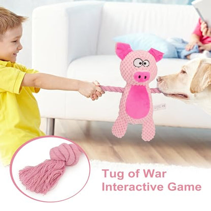 Dog Toys, Dog Squeaker Toys with Crinkle Paper, Stuffed Animal Dog Plush Chewing Toy, Cotton Rope Interactive Toys for Puppy, Small, Middle Dogs (Pink Pig) - color: Pink