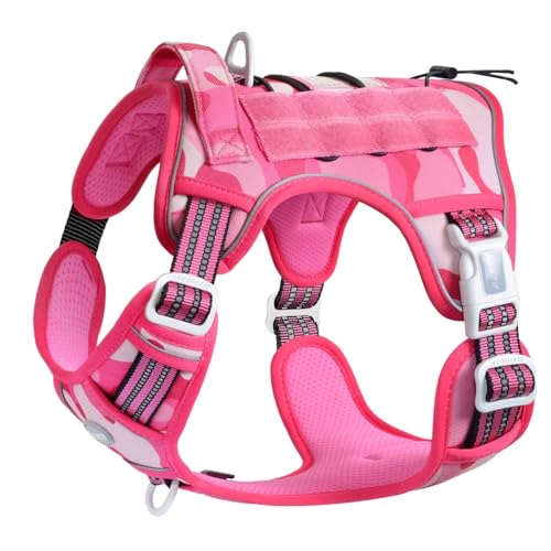 Auroth Tactical Dog Harness for Small Medium Large Dogs No Pull Adjustable Pet Harness Reflective K9 Working Training Easy Control Pet Vest Military Service Dog Harnesses Small, Pink Camo - color: Camo - Pink Camo, size: S(Neck:14-21",Chest:20-31"),18-35