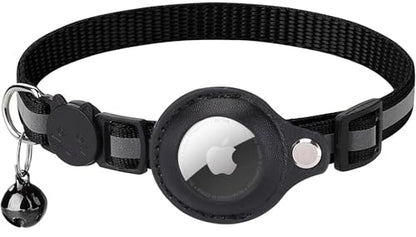 Cat Collar Breakaway, Reflective Kitten Collar with Air Tag Holder and Bell for Girl Boy Cats (Black)