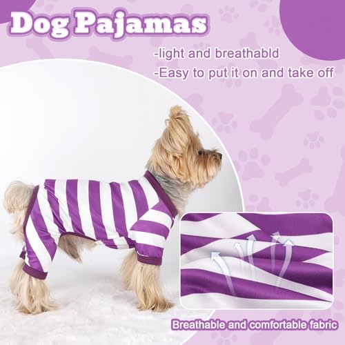 Dog Pajamas, Stretchy Puppy Jammies Onesie, Comfy Doggie Striped Pjs, Lightweight Soft Puppy Outfit, Dogs Clothes for Small Size Girl Boy(Purple,S) - color: Purple, size: Small (Chest 14.2 in)