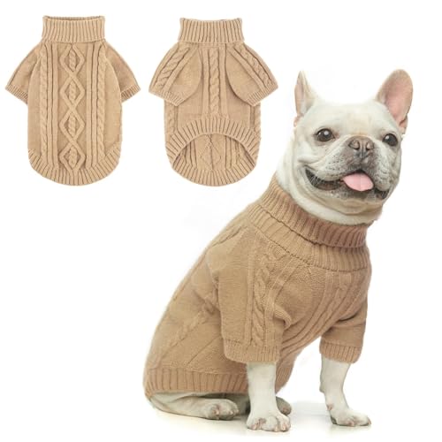 BEAUTYZOO Small Dog Sweater-Dog Sweatshirt Pullover Cable Knit Wear Classic Turtleneck Thick Cold Weather Clothes for Small Dogs, Medium Dogs, Puppies,Khaki Cable M (Back: 16", Chest: 21", Neck: 13") - color: Khaki Cable, size: M (Back: 16", Chest: 21", N