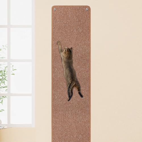 FHTONGE 71x15.8 Thickened Cat Wall Climbing Carpet with 16 Fixed Nails, Extra Large Tall Cat Scratch Pad for Wall, Wall Mounted Climbing Cat Scratcher for Furniture Couch Sofa Protector(Coffee) - color: Coffee, size: 71x15.8"(180x40cm)