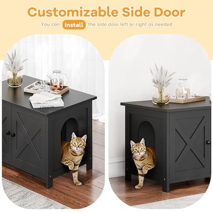 Shintenchi Cat Litter Box Enclosure, Litter Box Furniture Hidden with Removable Divider, Cat House with End Table, Black, 31.5 inch - color: Black