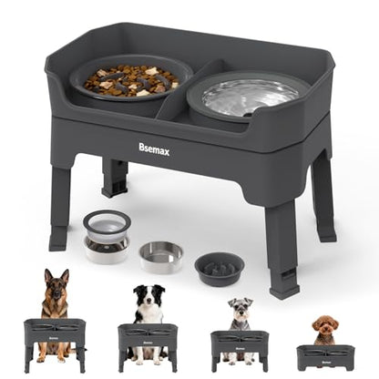 4 in 1 Adjustable Elevated Dog Bowls with 2*Stainless Steel Bowls, Anti-Spill Water Bowl, 4 Heights Raised Dog Bowl Stand for Small to Medium & Growing Large Puppies, Anti-Slip, Mess Proof Design - color: Gray