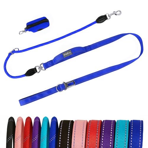 6FT Heavy Duty Dog Leash for Small Medium Large Dogs, Tangle Free Reflective Dog Training Leash with Double Handle, Seat Belt Buckle & Poop Bag Holder (Navy Blue) - color: Navy Blue, size: 6FT