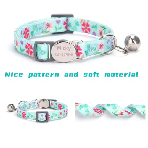 2 PCS Custom Personalized Customized Engraved Breakaway Boy Girl Kitten Cat Collar with ID Name Phone Number Buckle with Bell