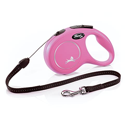 FLEXI New Classic Cord Retractable Dog Leash for Small Dogs up to 26 lbs. – 16 ft., Pink | Tangle-Free Pet Walking Leash with One-Handed Brake, Pause, Lock|German Quality Product - color: Pink, size: Small - 16 Feet (Cord)