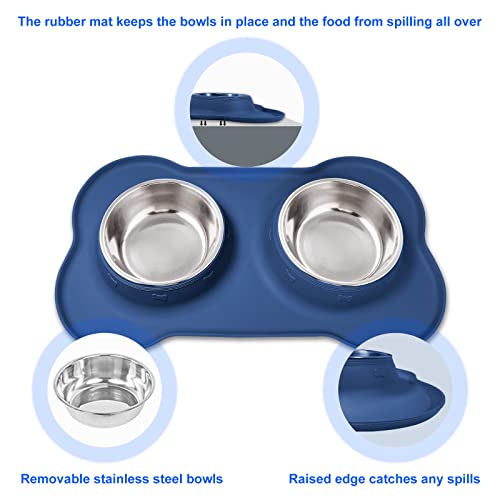 Dog Food Bowls Stainless Steel Dog Food and Water Bowl Set, Dog Bowls No Spill Non Slip Silicone Mat, Dog Dishes for Small Medium Size Dogs Cat Puppy Pet Food Feeding Bowls, Blue, 12oz - color: BLUE, size: 1½ Cup/12 oz each