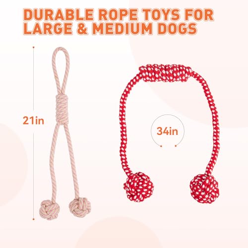 Durable Dog Rope Toys for Large-Medium Dogs, Interactive Dog Toys for Tug of War and Aggressive Chewers. 2 Cotton Pack Indestructible Teeth Cleaning and Interaction Toys.