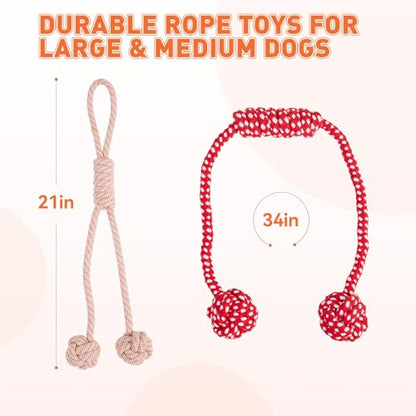 Durable Dog Rope Toys for Large-Medium Dogs, Interactive Dog Toys for Tug of War and Aggressive Chewers. 2 Cotton Pack Indestructible Teeth Cleaning and Interaction Toys.