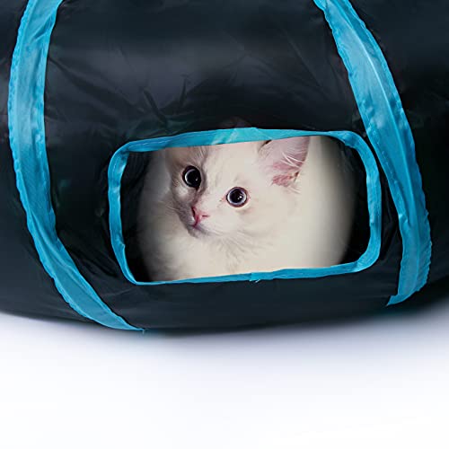 Sheldamy Cat Tunnel, S-2-Way Cat Tunnels for Indoor Cats, Collapsible Cat Play Tunnel, Interactive Toy Maze Cat House with 1 Play Ball for Cats, Puppy, Kitty, Kitten, Rabbit (Blue & Black) - color: S-2 Way Black & Blue
