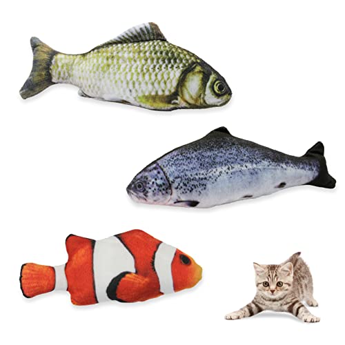 Andiker Cat Interactive Toys (3Pcs), Cotton Filled Catnip Fish-Shaped Toys for Indoor Cats, Cat Toy Set for All Breed Sizes