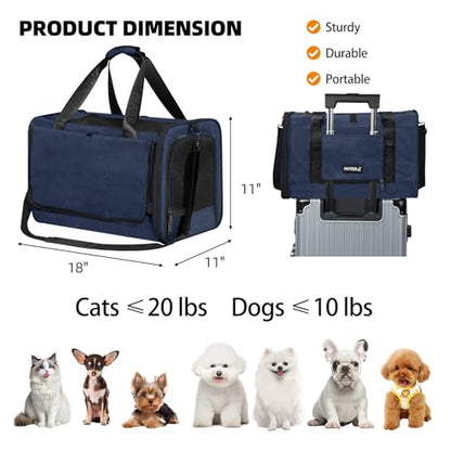 Top Loading Medium Cat Carrier with Private Curtain, Soft-Sided Small Pet Travel Crate Veterinarian, Teacup Poodle Dog Kennel Bag Suitcase Luggage Sleeve, 18x11x11 Inch Navy - color: Navy