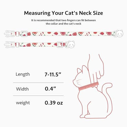 2 Pack Cotton Breakaway Cat Collar Green and Red Flowers Pendant Cute Kitten Cat Collar with Bell - color: Green&Red