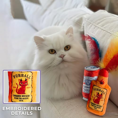 Haute Diggity Kitty Catweiser + Furball Catnip Toys, Soft Plush Cat Toys Catnip Filled with Interactive Crackle Sound & Feathers, Safe & Durable Toy for Cats & Kitten, 2 Pcs - style: Catweiser + Furball