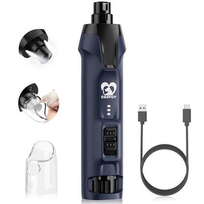 Casfuy 6-Speed Dog Nail Grinder – 50%+ Boost Power Dog Nail Trimmers Quiet with Dust Cap & 2 LED Lights & 2000mAh Battery & 4.8V Motor Electric Pet Toenail File Tool for Large Medium Small Dogs Cats - color: Blue