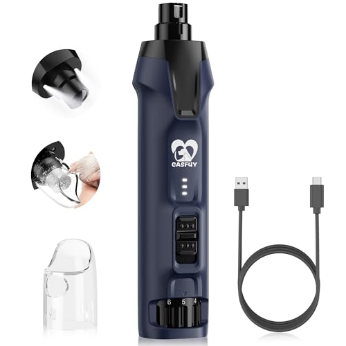 Casfuy 6-Speed Dog Nail Grinder – 50%+ Boost Power Dog Nail Trimmers Quiet with Dust Cap & 2 LED Lights & 2000mAh Battery & 4.8V Motor Electric Pet Toenail File Tool for Large Medium Small Dogs Cats - color: Blue