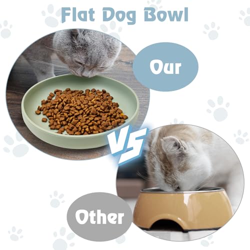 Silicone Dog Bowl Non-Slip Cat Food Plate 2 Pcs Flat Dog Bowls with Suction Cup Shallow Puppy Food and Water Dish for Small and Medium Pets (Gray Green) - color: 2 Pcs - (Gray Green)