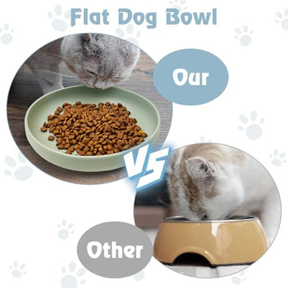 Silicone Dog Bowl Non-Slip Cat Food Plate 2 Pcs Flat Dog Bowls with Suction Cup Shallow Puppy Food and Water Dish for Small and Medium Pets (Gray Green) - color: 2 Pcs - (Gray Green)