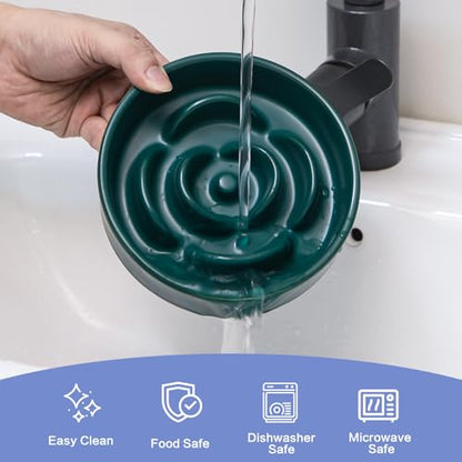 6'' Ceramic Slow Feeder Dog Bowls - Petal Shape Modern Dog Food Dish for Cats and Small Breed Dogs, Puzzle Maze Bowl to Slow Down Eating, Anti-Gulping, Dishwasher & Microwave Safe, Green - color: Green, size: 6 inch